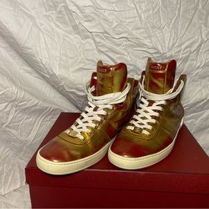 Eroy Metallic Brushed Leather High-Top Sneaker, Garnet/Gold